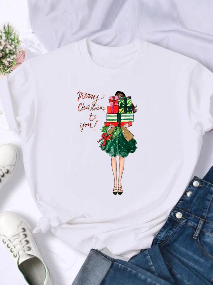 

Fashion 2025 Print T Top Merry Christmas New Year Tree Lovely Festival Trend Holiday Graphic Tee Women Shirt Clothing Tshirts XL