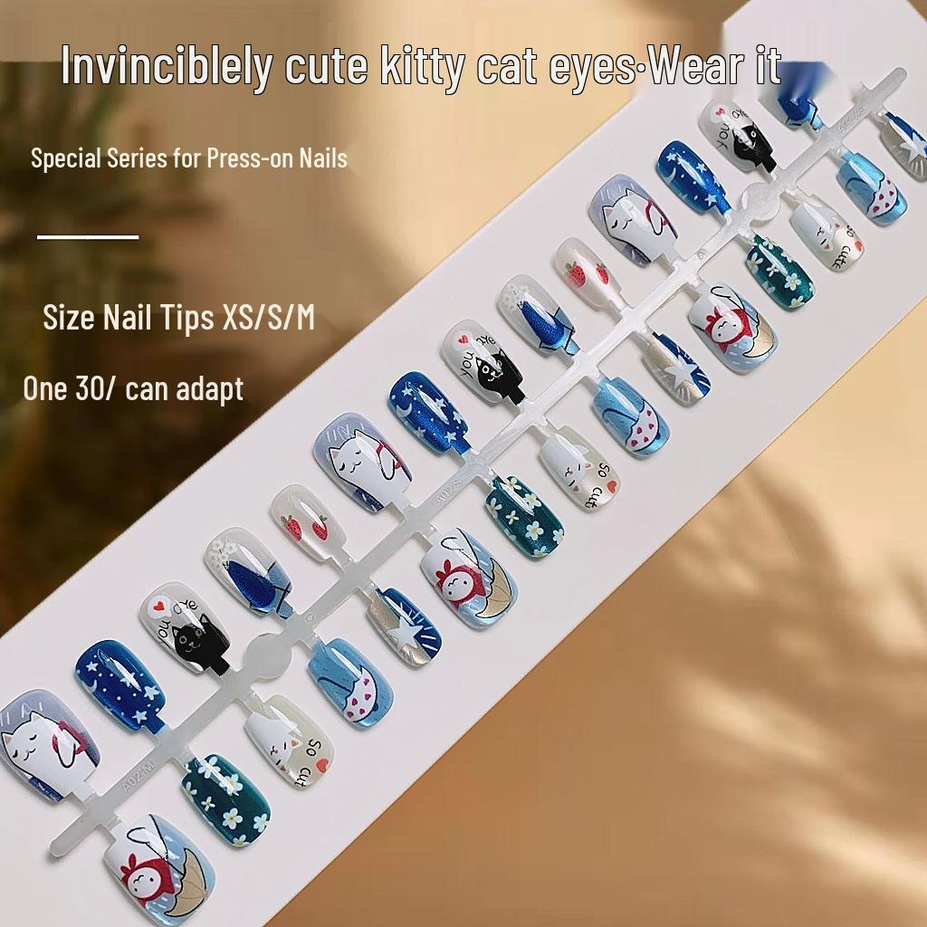 

Adorable Kitten Cat Eye Nail Patches - Childlike Wearable Fake Nails