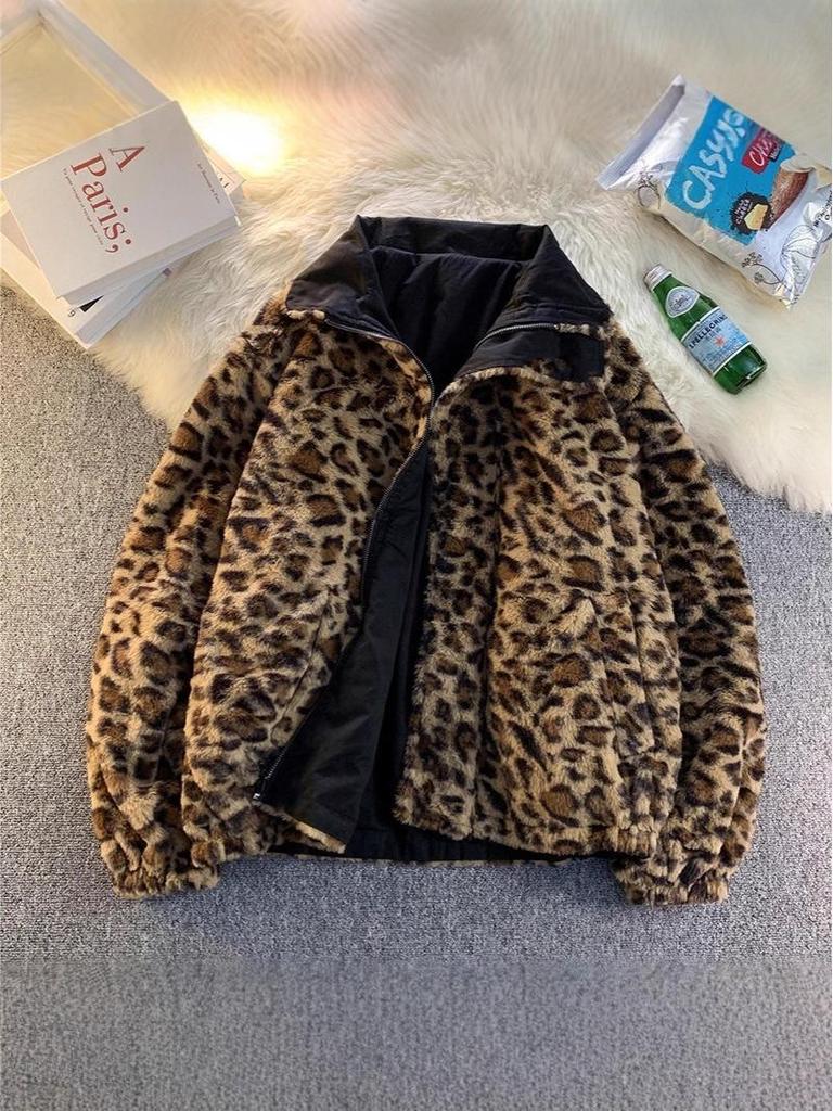 Herren Winter Wende Vintage Leo-Print Baumwolljacke