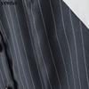 VONDA Womens Fake Two Piece Patchwork Long Sleeve Striped Casual Dress