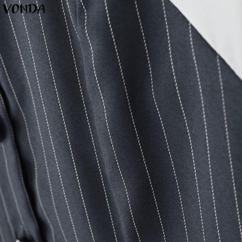 VONDA Womens Fake Two Piece Patchwork Long Sleeve Striped Casual Dress