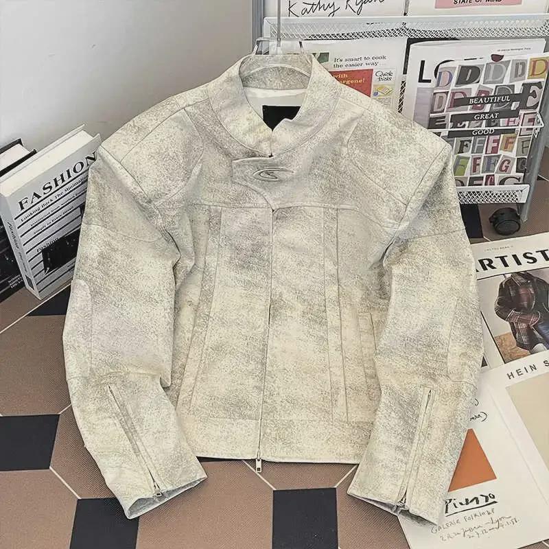 

Мужская ретро-куртка из деконструированной кожи с подплечниками XL белый