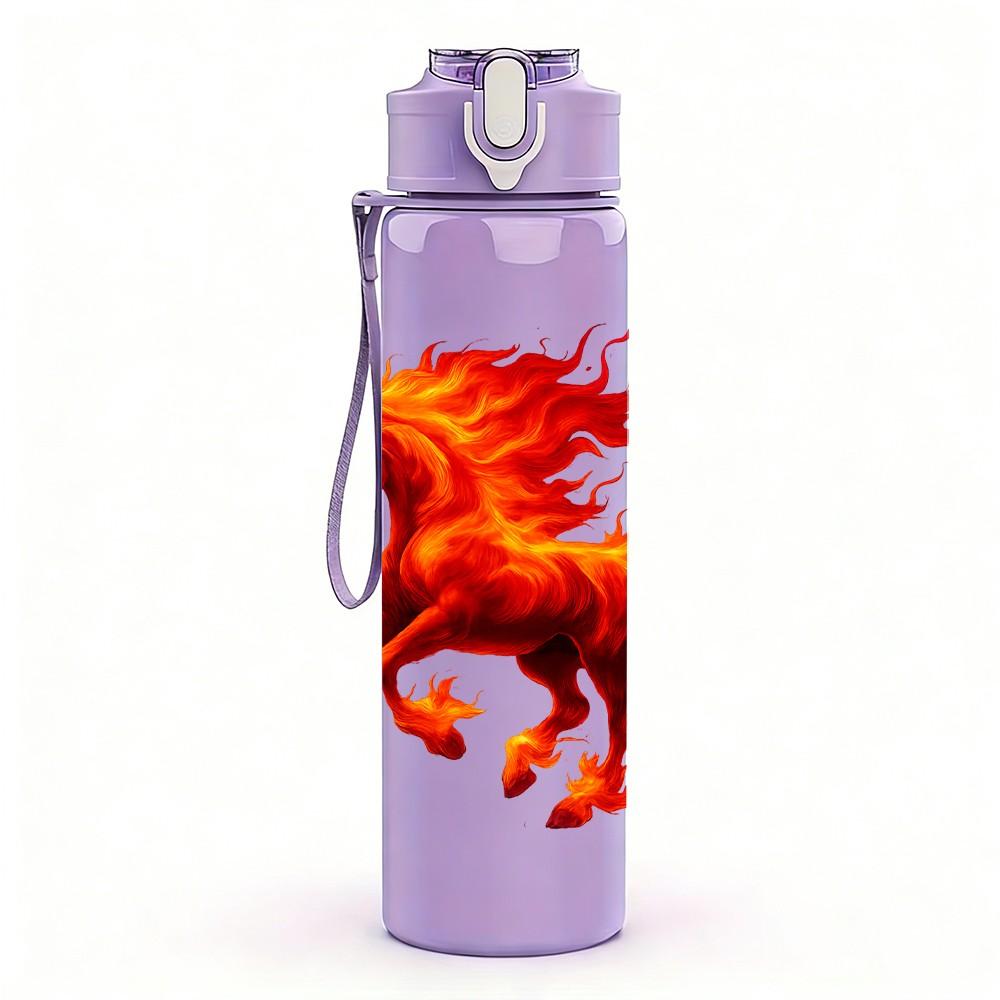 1PC Running Red Horse Silhouette 750ml Color Plastic Sports Water Bottle Leakproof Flip Straw Lid Suitable for Sports Office Home Use