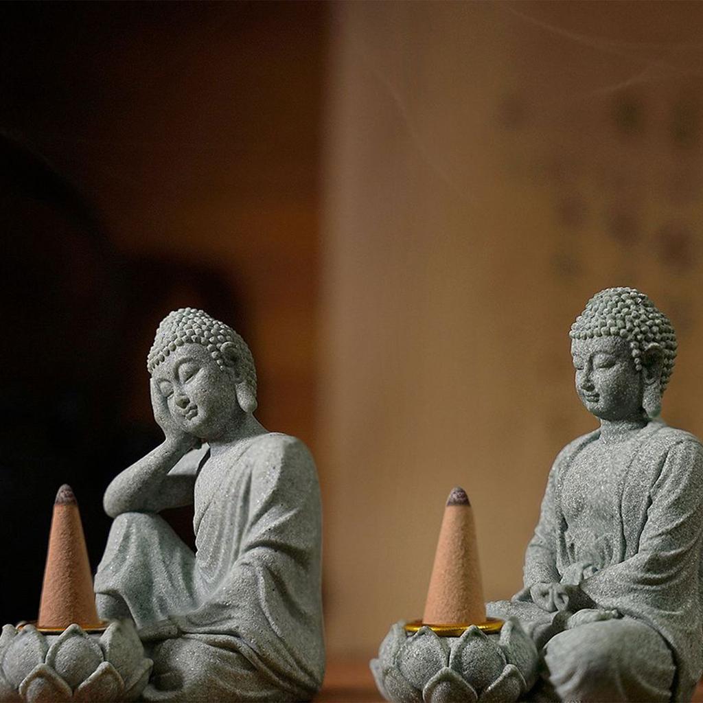 Sitting Buddhas Statue with Tealight Candle Holder Buddhas Figurine Sculpture Insenses Holder for Home and Garden Decors