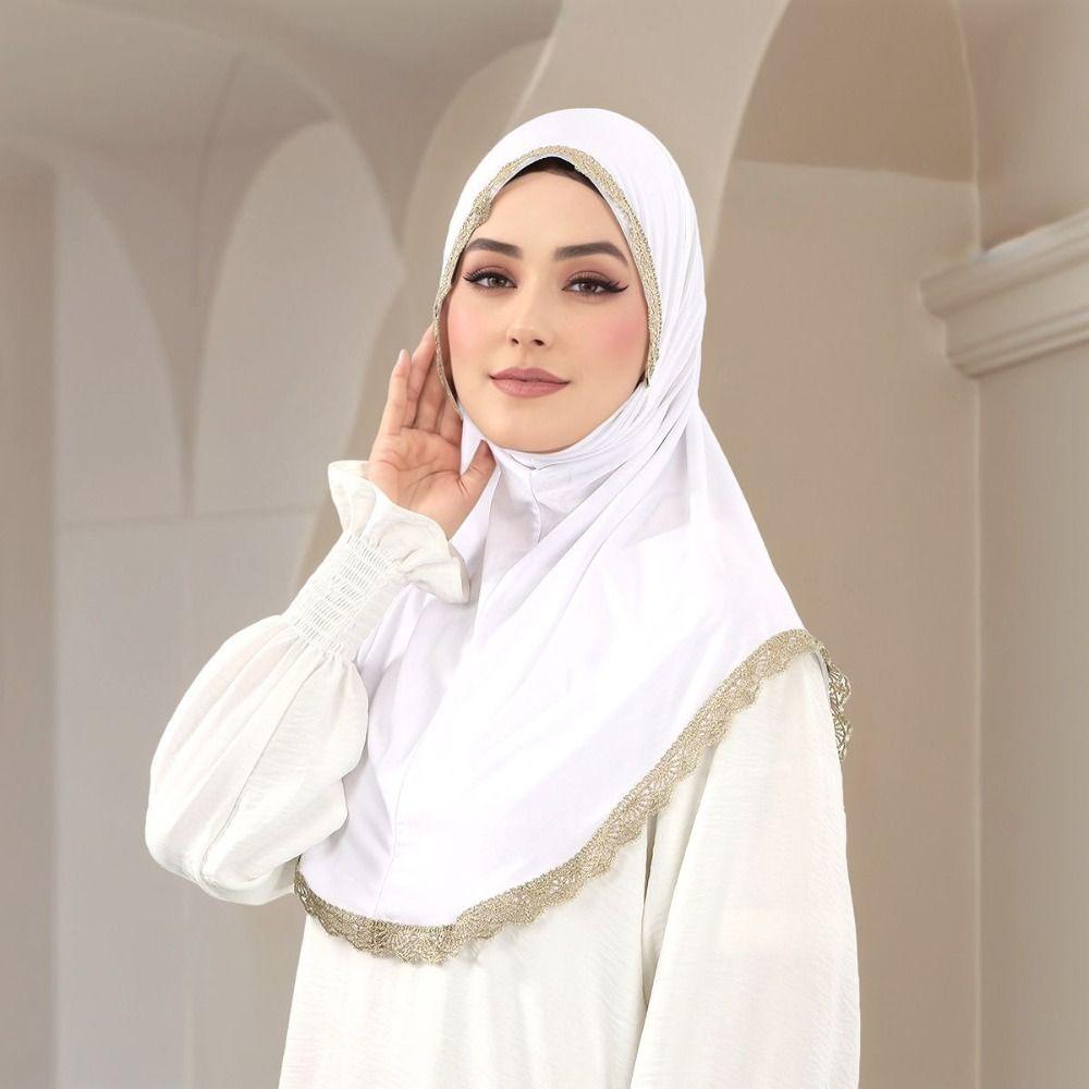 Elegant Embroidered Lace Ethnic Style Scarf Bandana Long Hijab Scarf Thin Malaysian Hijabs Shawl Daily