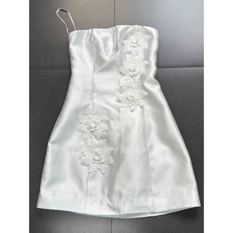 Export Single Lulus White Bra Three-Dimensional Flower Tube Top Dress Waist-Tight Party Cocktail Party Adult Ceremony Bridesmaid Dress