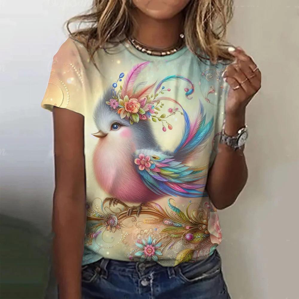 

Цветной Животный Птичий 3D Принт Женский Повседневный О-образный Вырез Короткий Рукав Харадзюку Уличная Одежда Y2k Топы S