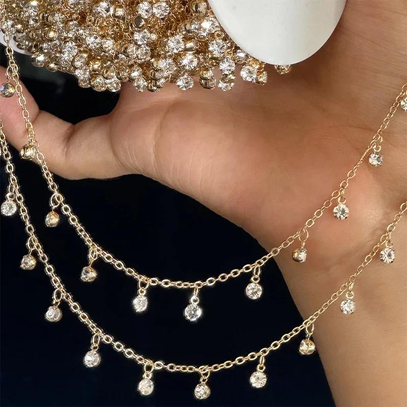

10m Rhinestone Chain White Blue Purple Pink Red Rhinestone Tassel Metal Chain DIY Clothing Bag Decor Jewelry Making Accessories