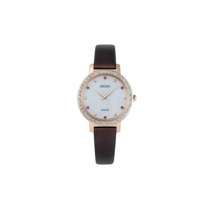 SEIKO QuartzPair series four-leaf clover dark pattern dial diamond women s watch Quartz leather strap women s watch white dial SUP450P1