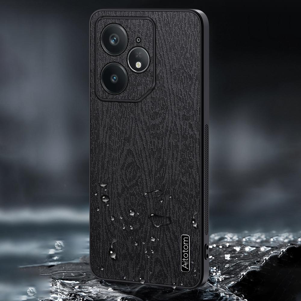 For Realme Neo7 5G Case Wood Texture PU Leather Coated PC TPU Phone Cover