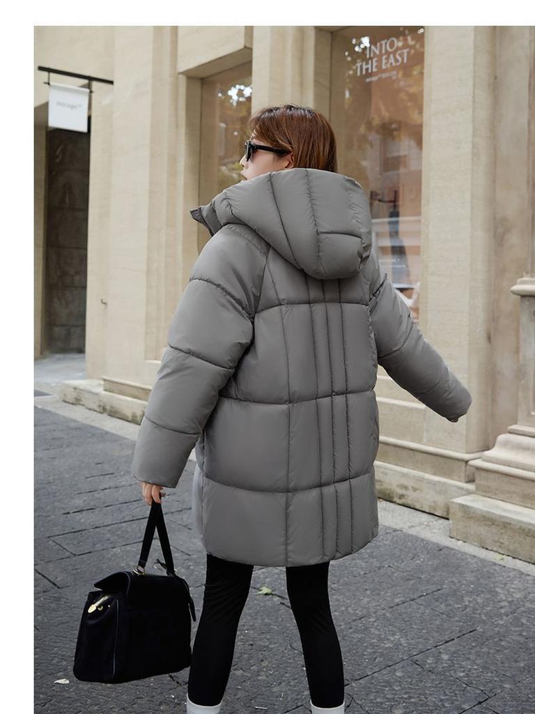 Fashionable Down Cotton Mid-length Cotton Coat for Women with Hooded Skirt and Thickened Cotton Coat