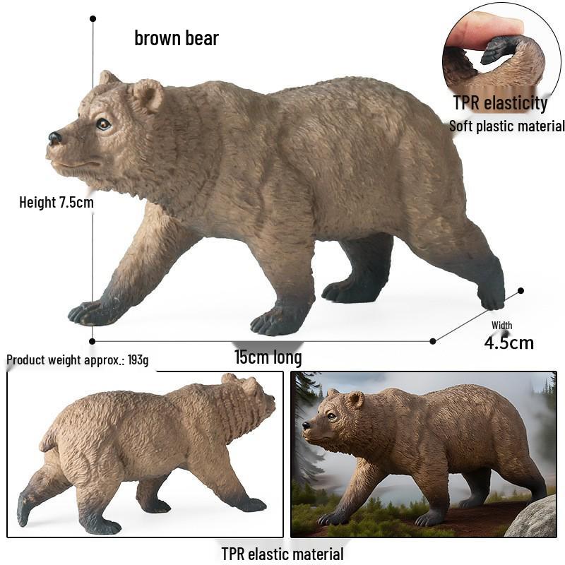 Wild Safari Animal Figurines: Giraffe, Elephant, Rhinoceros, Brown Bear, Tiger, Lion, Leopard, Hippopotamus - Solid Cognitive Toys