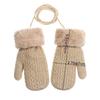 For 1-4 Years Winter Hanging Neck Faux Fur  Gloves Thick Warm Knitted Mittens Cute Cartoon