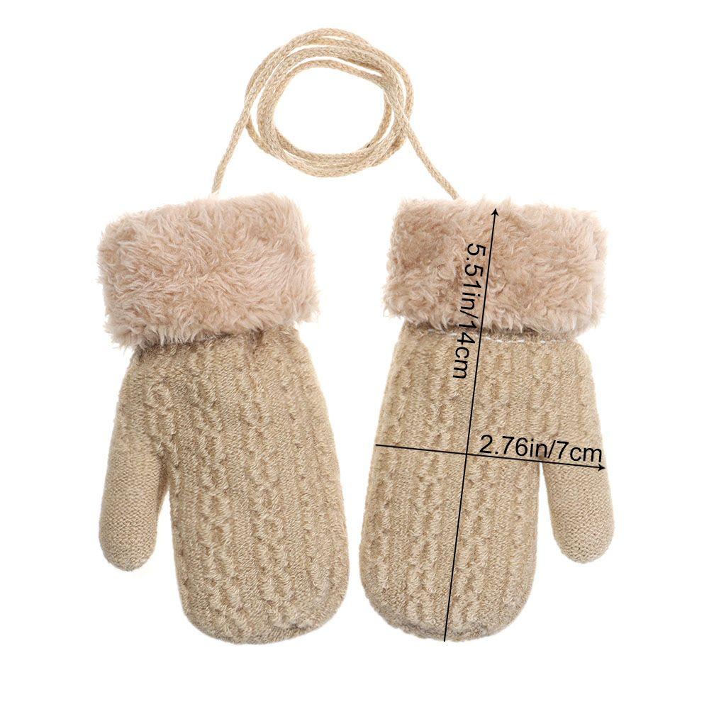 For 1-4 Years Winter Hanging Neck Faux Fur  Gloves Thick Warm Knitted Mittens Cute Cartoon