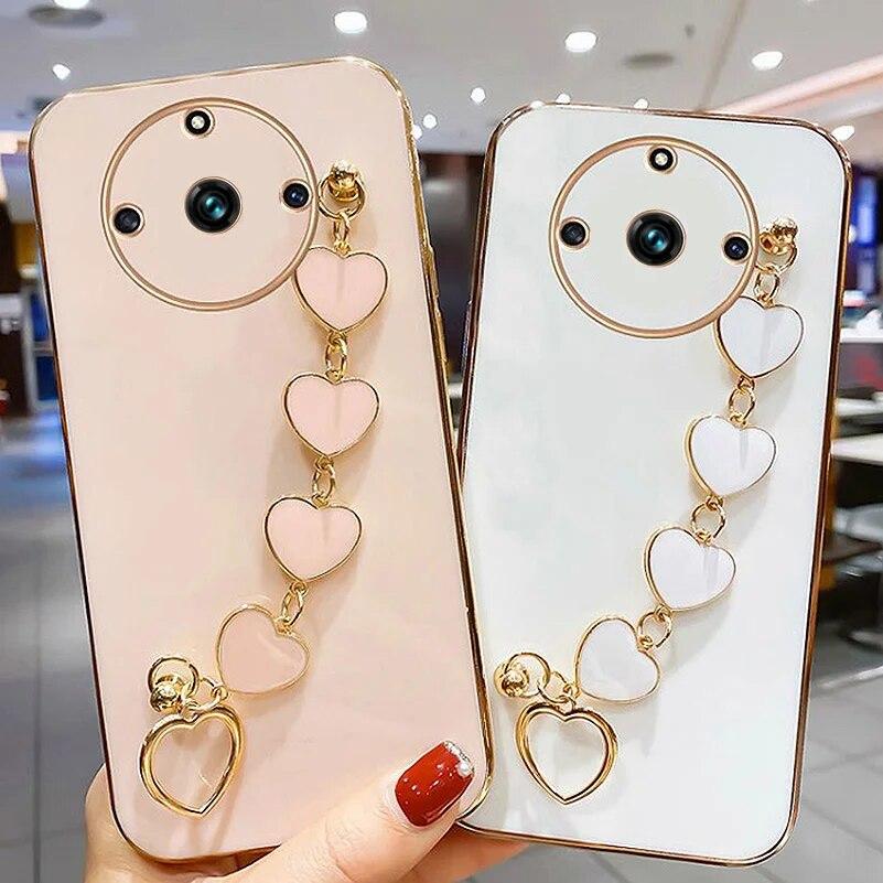 

Роскошный чехол-браслет с сердечками для Realme 11 Pro 10 9 Pro + 9i 8i 8 Pro 7 Realme Narzo 50 50i 50A 30, тонкий чехол на запястье с покрытием