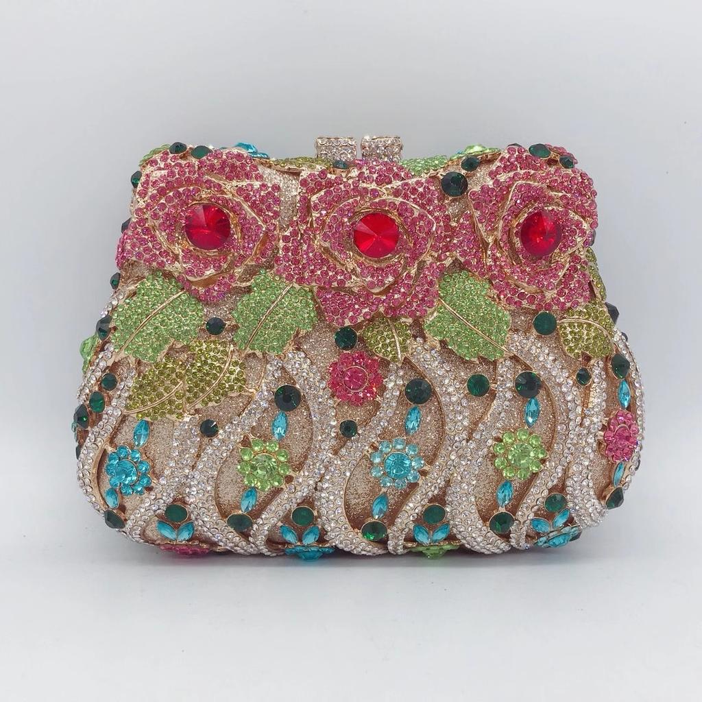 Diamonds White Clear Women Evening Bag Luxury Flower Rhinestone Clutches Crystal Handbag 32 Colors Wedding Bridal Party Purses