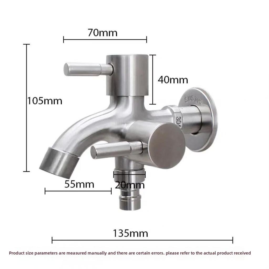 1 szt. Wielofunkcyjny kran do pralki ze stali nierdzewnej 304, podwójne wyjście, czarno-srebrny