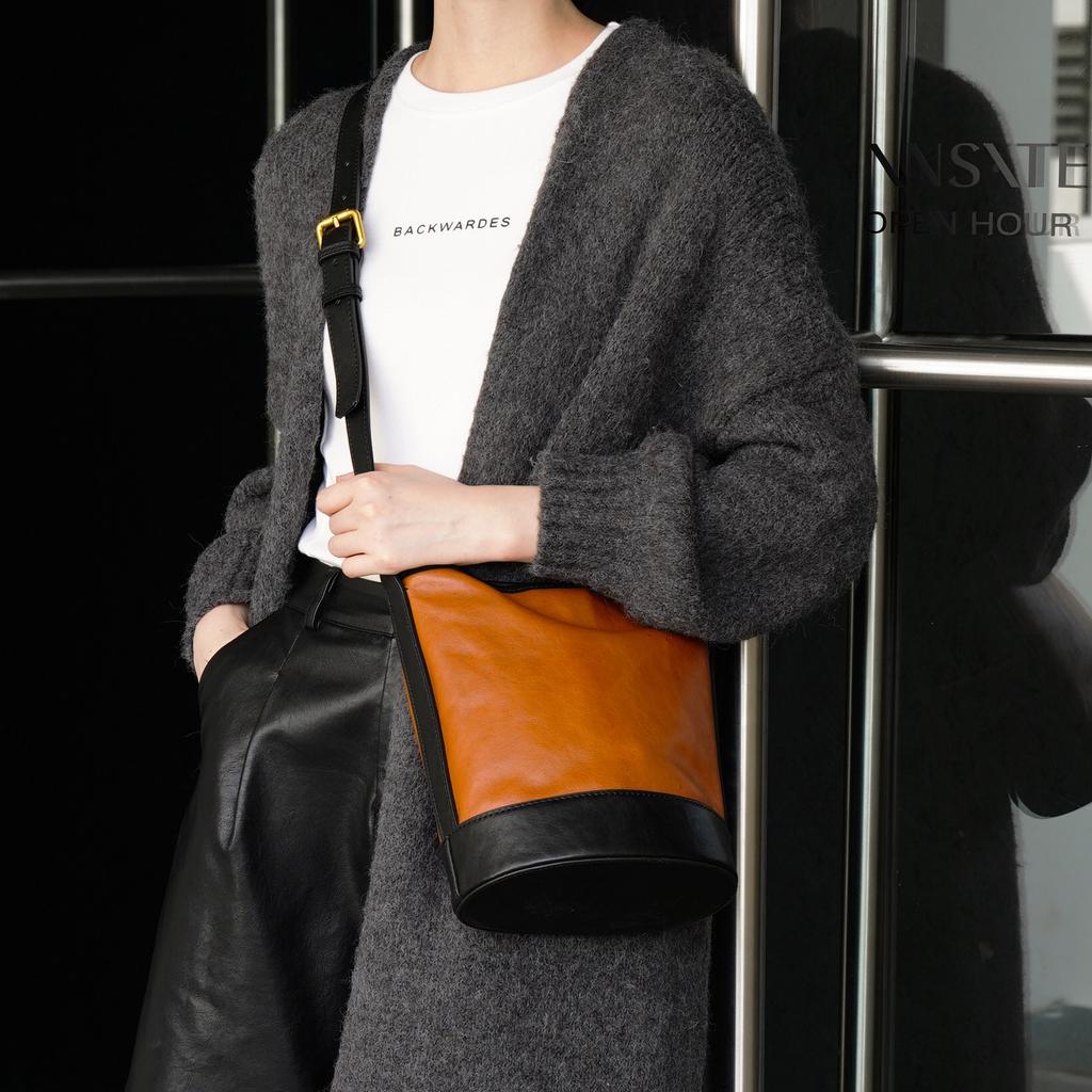 Bucket Bag, Genuine Leather Women's Bag, High-end Bag, Casual Commuting Single-shoulder Bag, Crossbody Bag