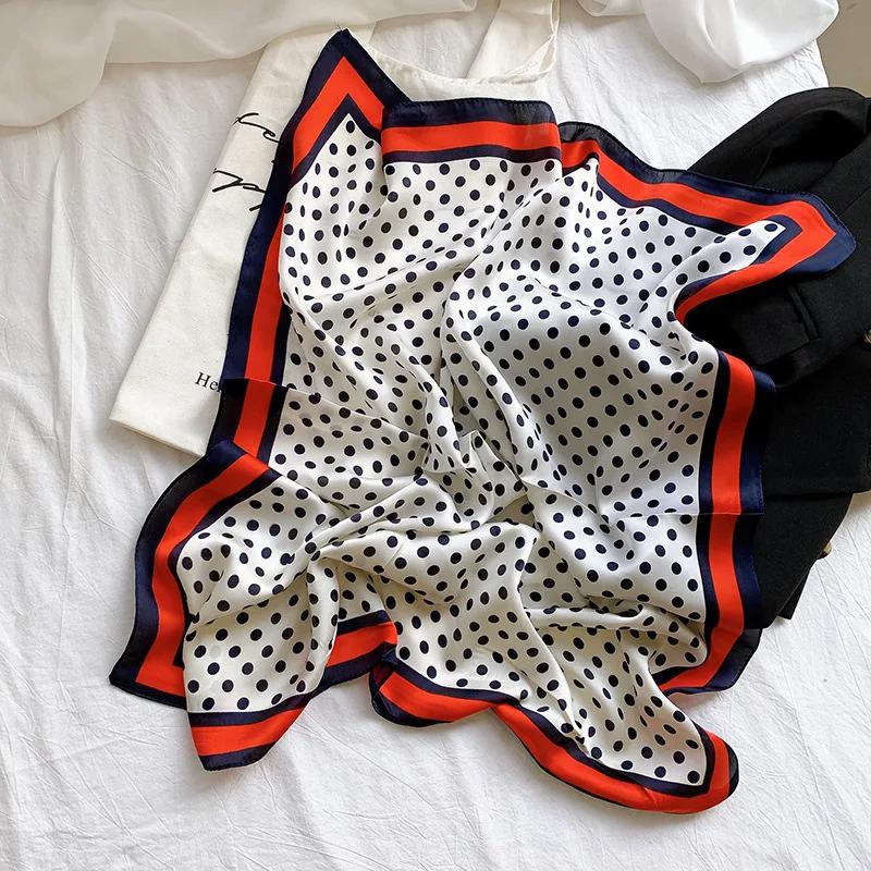 70*70cm Fashion Handkerchief Dot Print Silk Satin Neck Scarf For Women Small Shawls Hair Scarfs Female Bag Scarves For Ladies