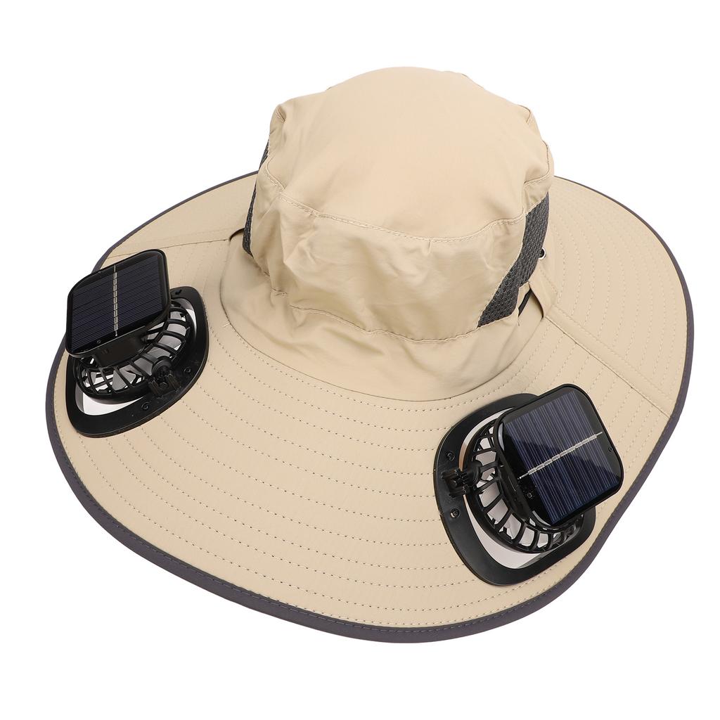 Detachable Sun Fan Hat 3 Speeds   UPF50 Breathable Wide Brim Sun Bucket Hat with 2 Solar Fan for Men