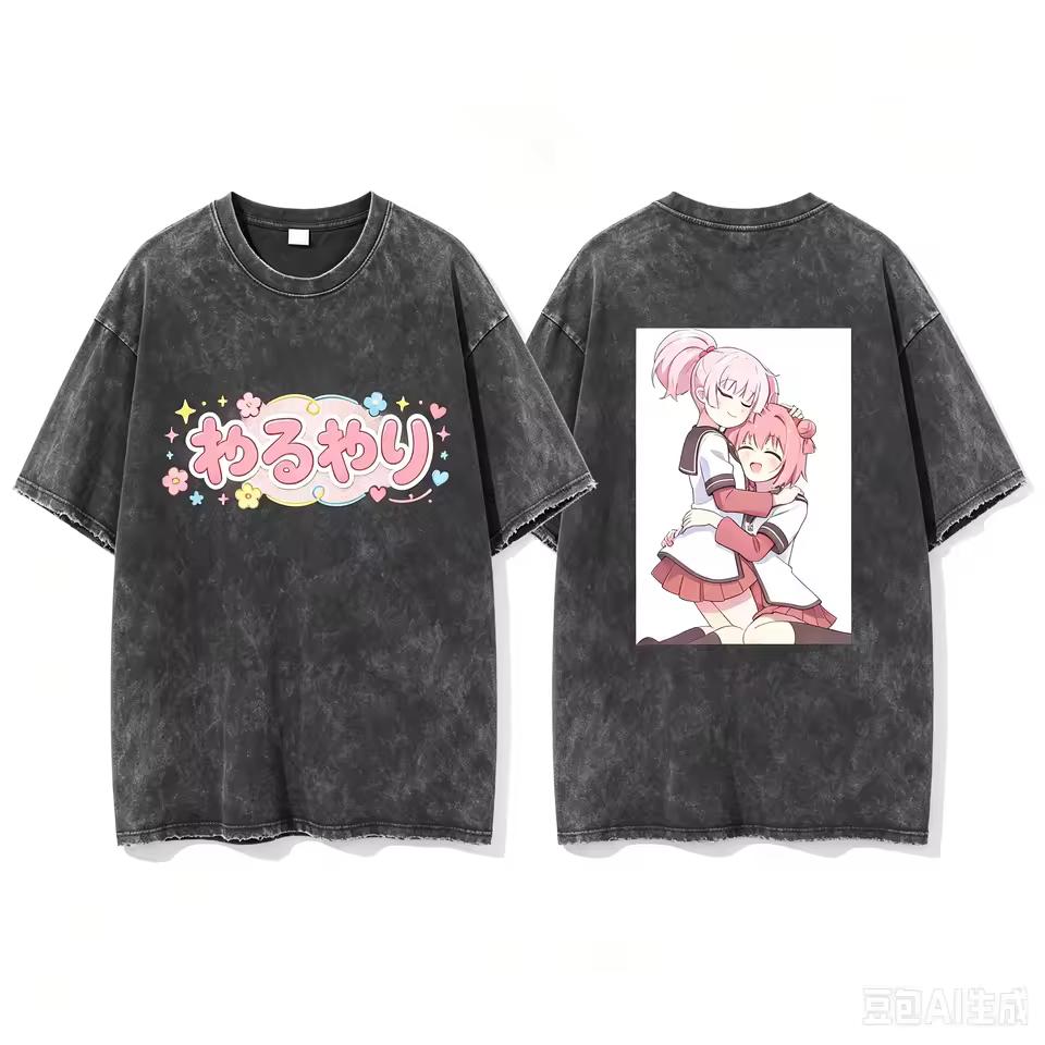 Akaza Akari & Chinatsu Yoshikawa YuruYuri Front And Back Print Crew Neck Short Sleeve Comfortable Women And Men Fashion T shirt