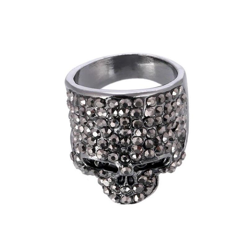 Fashion Punk Rhinestones Skull Rings Hiphop Glitter Silver Color Crystal Gothic Finger Ring for Women Men Party Jewelry Gift