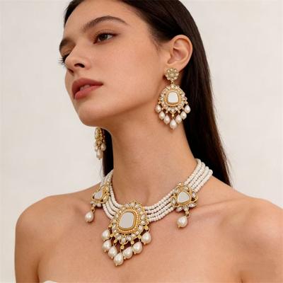Vintage Waterdrop Pendant Multi-layer Simulation Pearl Necklace Bridal Choker Chain Earrings