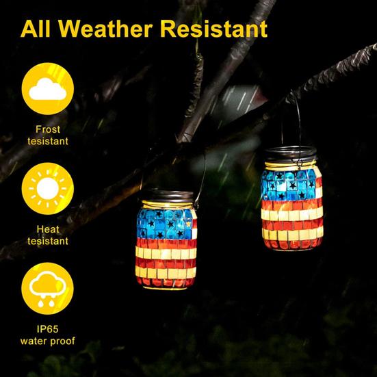 1/2Pcs Solar Garden Light, Outdoor Waterproof Solar-Powered Hanging Lantern with American Flag Design for Independence Day Holiday Decoration