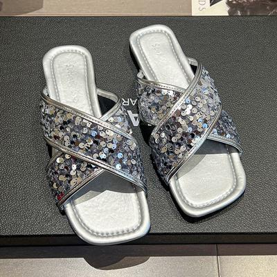 Fashion Women's Summer New Fashion Flip-Toe Designer Flat Comfort Sandals Women's Luxury Rhinestone Dress Vacation Beach Flip-Flops