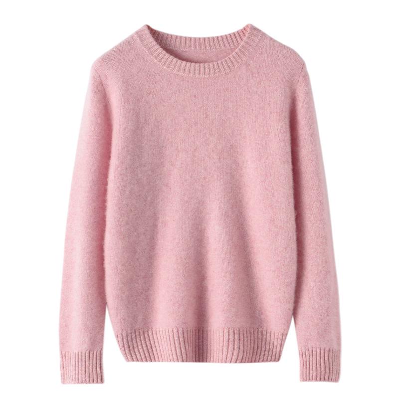 Women's Thickened Cashmere Sweater: Double-Strand Loose Short Knit, Round Neck, Warm Base Layer, Regular Shoulder.