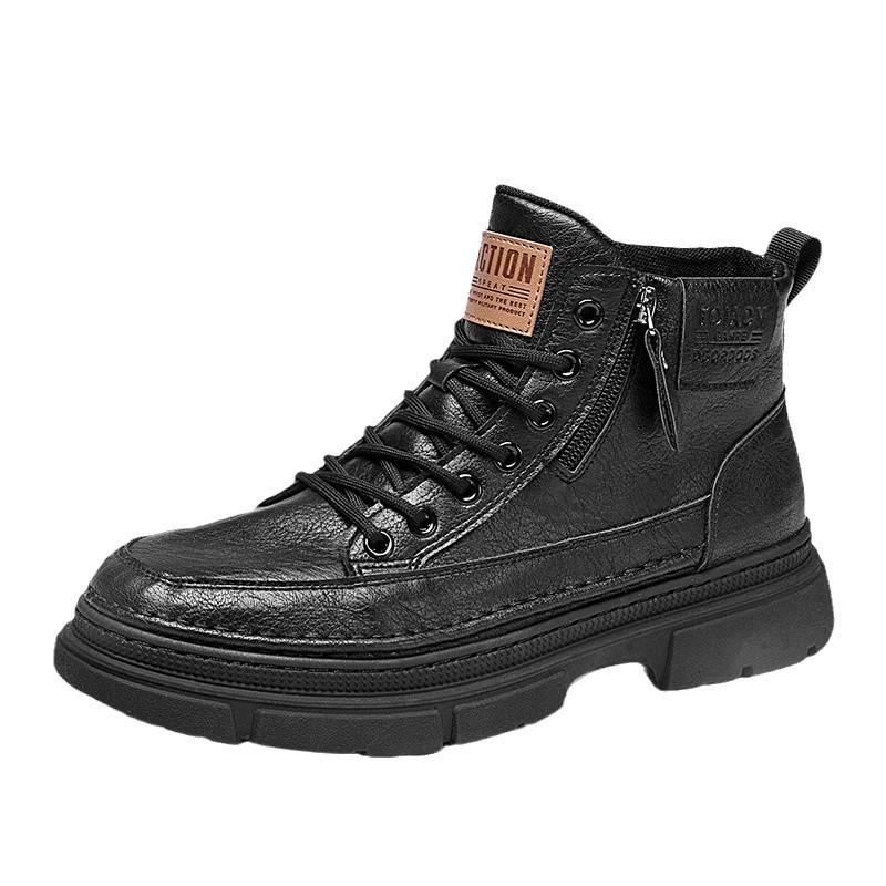 High-top men's shoes winter thick-soled non-slip construction site work labor insurance leather shoes men's outdoor black versatile medium-top M