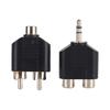 2pcs Home Black TV Y Splitter Audio Adapter Converter 3.5mm To 2 RCA Female Male