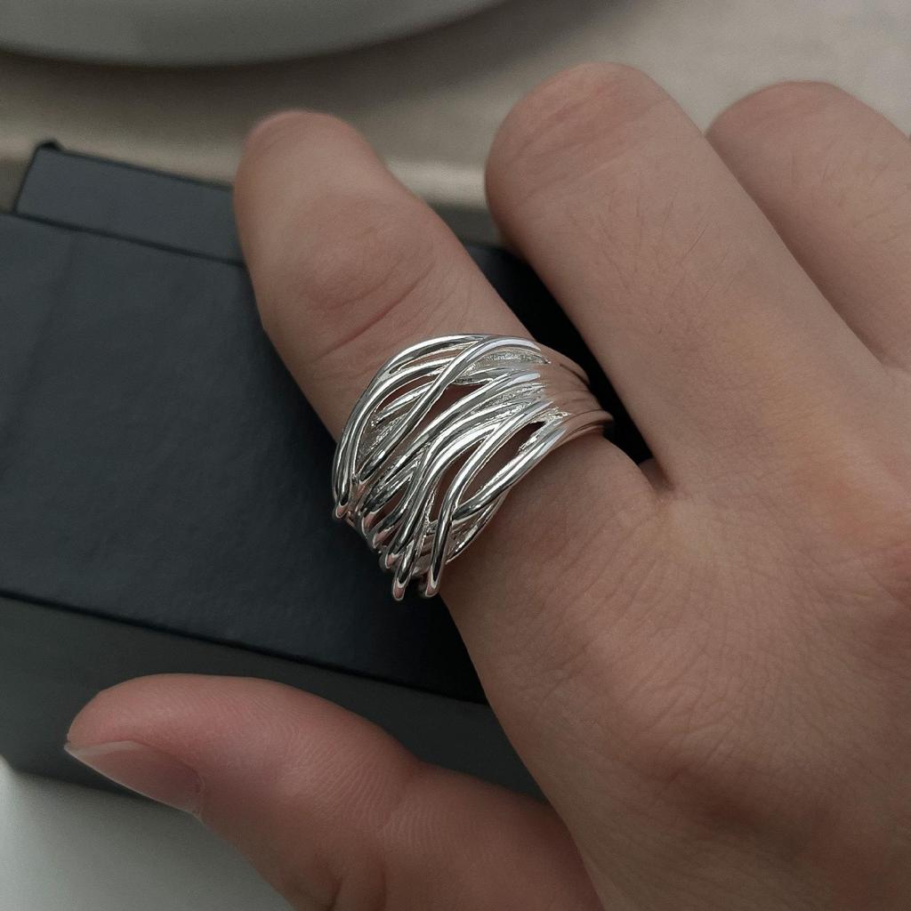 Geometric Open Multi-Layer Hollow Ring for Women - Irregular Lines, Trendy Index Finger Design