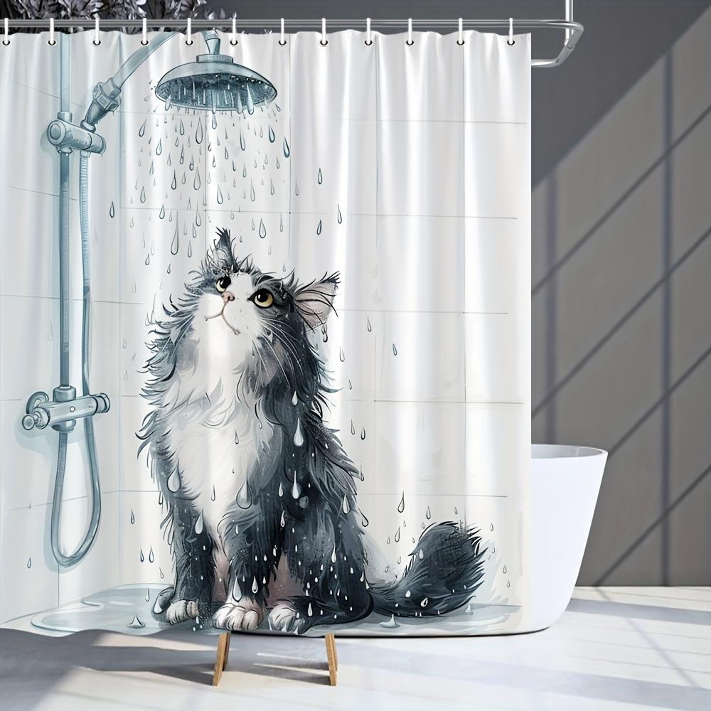 1pc Funny Black Cat Shower Curtain - Adorable Design, Polyester, 70.87x70.87", 12 Hooks, Playful Bathroom Decor