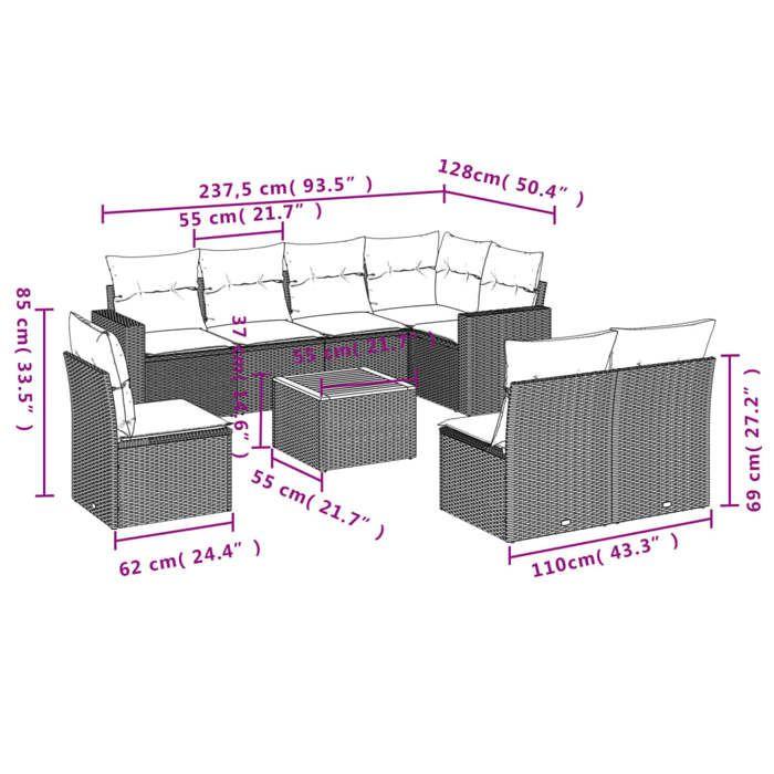 VidaXL Garden Lounge Set with Cushions 9 Pcs, Patio Sofas, Furniture Set, Outdoor Terrace Furniture, Grey 3224163