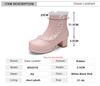 Fashion Ladies Ankle Boots Women Shoes Sweet Lace String Bead Lolita Lovely Cosplay Platform Girls Mid Heels Booties Woman Pink White