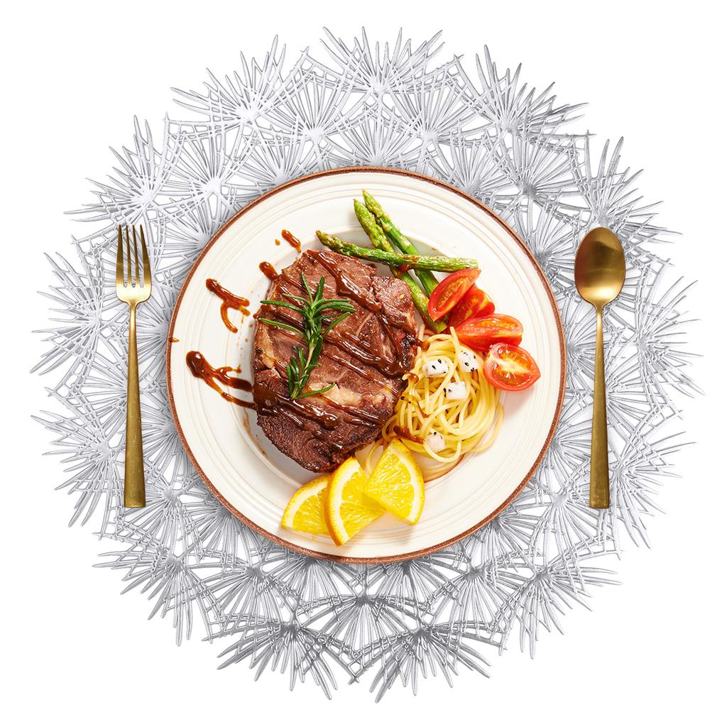 Blütenblüte Tischsets 38cm Gepresstes Vinyl Runde Tischsets für Esszimmer Set mit 4/12 Abwaschbar Feiertag Hochzeit Tischdeko