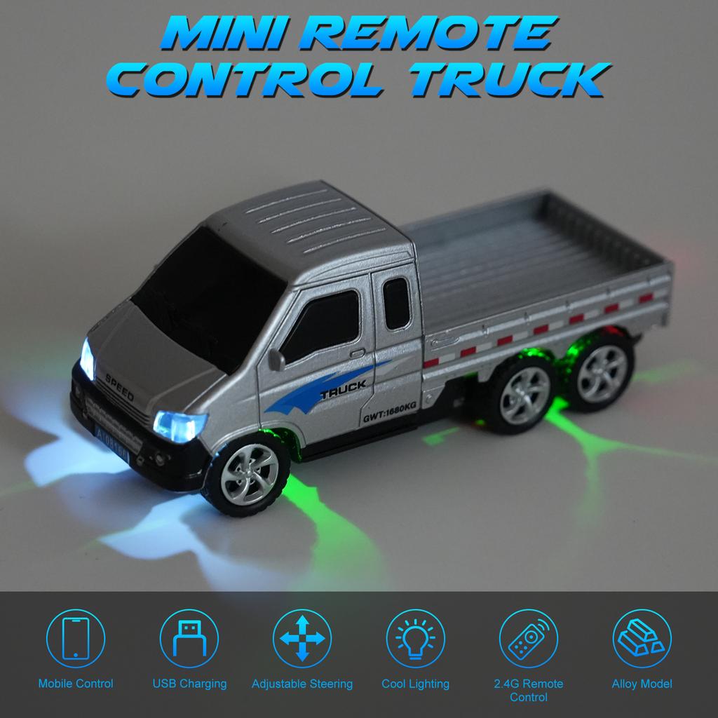 Mini Remote Control Truck, 2.4Ghz Alloy Electric Vehicle with Lights, App Controlled Toy for Boys Ki