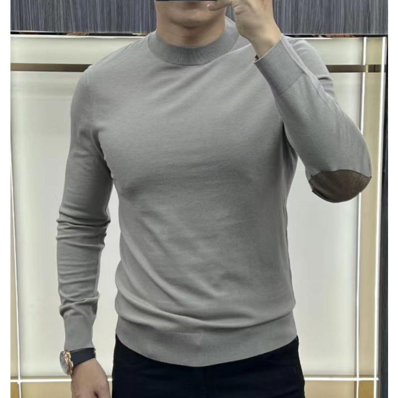 Pulover tricotat pentru bărbați de toamnă și iarnă, de bază, culoare solidă, elastic, moale la atingere, stil petice de mână, bluză cu mâneci lungi, la modă