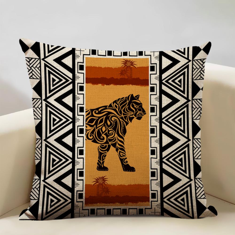 Geometric Cushion Cover Sofa Decorative Pillow Cover Home Living Room Ethnic Art Accessories 45x45cm Linen Double-sided Printing