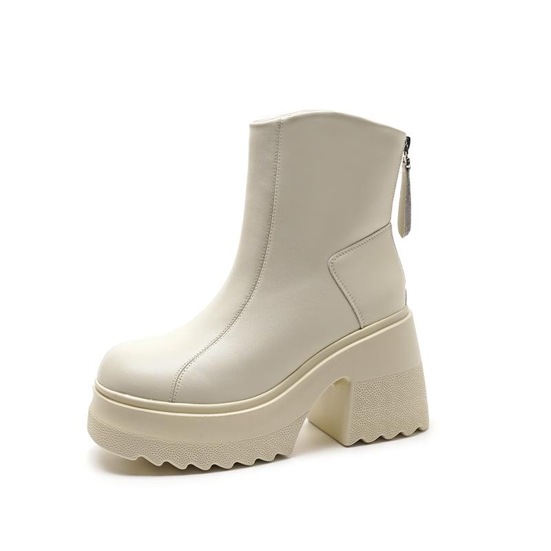 Martin Boots Women's Medium Tube New Small Thick-soled 10cm High Heels Autumn and Winter Velvet Thick Heel Short Boots Look Thin