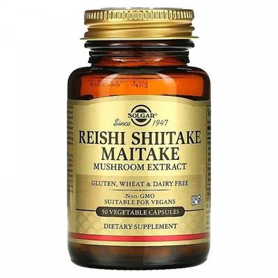 Reishi Shiitake Maitake Mushroom Extract, 50 Vegetable Capsules