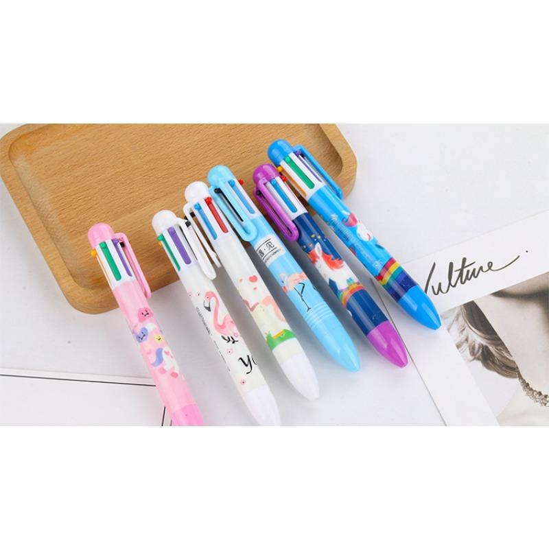Cute Creative Cartoon 6 Color Retractable Ballpoint Pen For Students