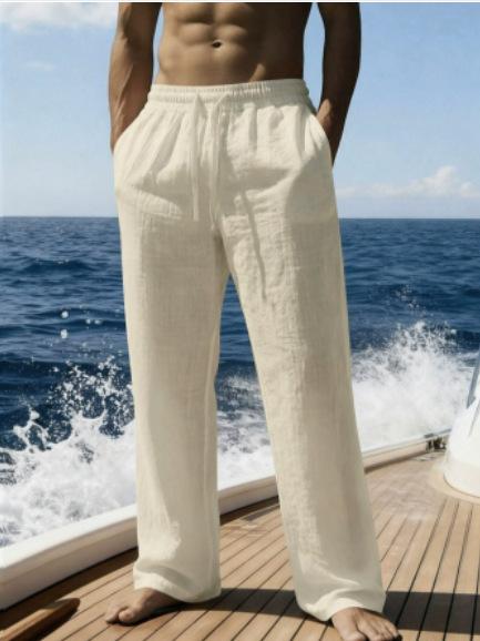 Men's summer thin linen pants breathable new youth cotton and linen wide-leg casual trousers large size trendy brand