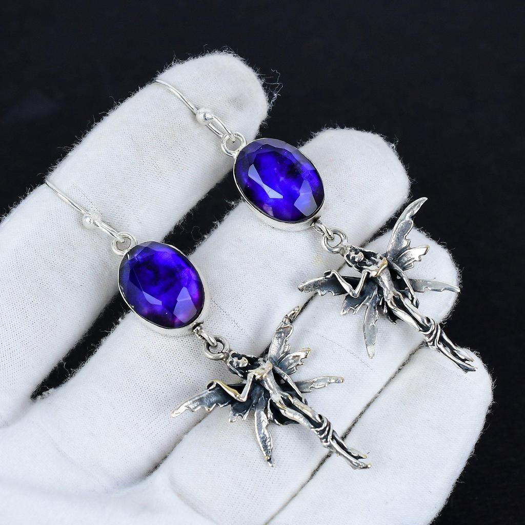 Natural Blue Ammolite Gemstone Antique Earrings 925 Sterling Silver Earring, Boho Silver Jewelry Dangle Earrings, Gifts For Thnkasgiving Gifts For Her