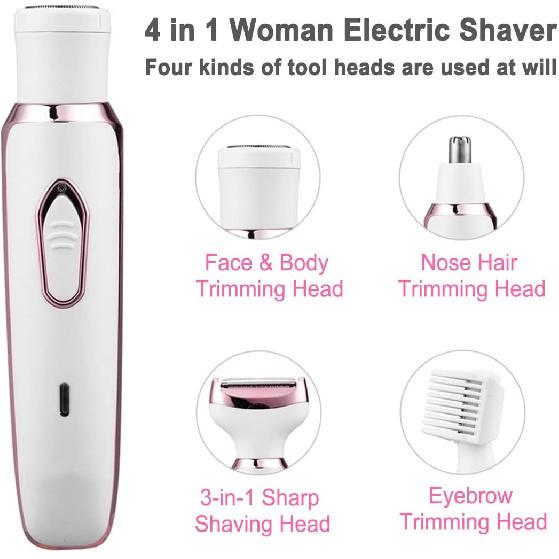 Electric Razor for Women,Hair Trimmer for Face Nose Eyebrow Beard Mustache Arm Leg Armpit Bikini,Painless Rechargeable Portable 4 in 1 Womens Body