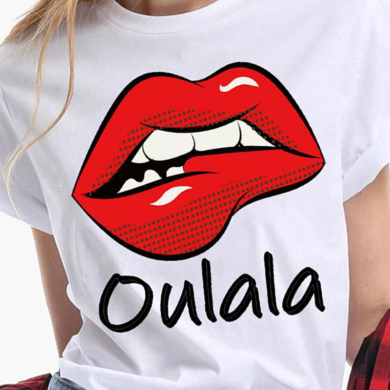 Červené rty s potiskem Trička pro ženy Módní klub Sexy Tričko na rty Polibkové rty Legrační léto Tričko s krátkým rukávem Dámské tričko
