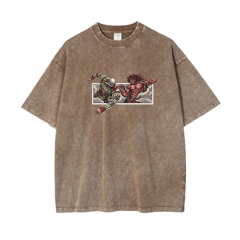 Anime Gaming Battle Tee Fashion Summer Short Sleeve O-neck Oversized Washed Acid T-shirts Unisex Men's Chic Tunics