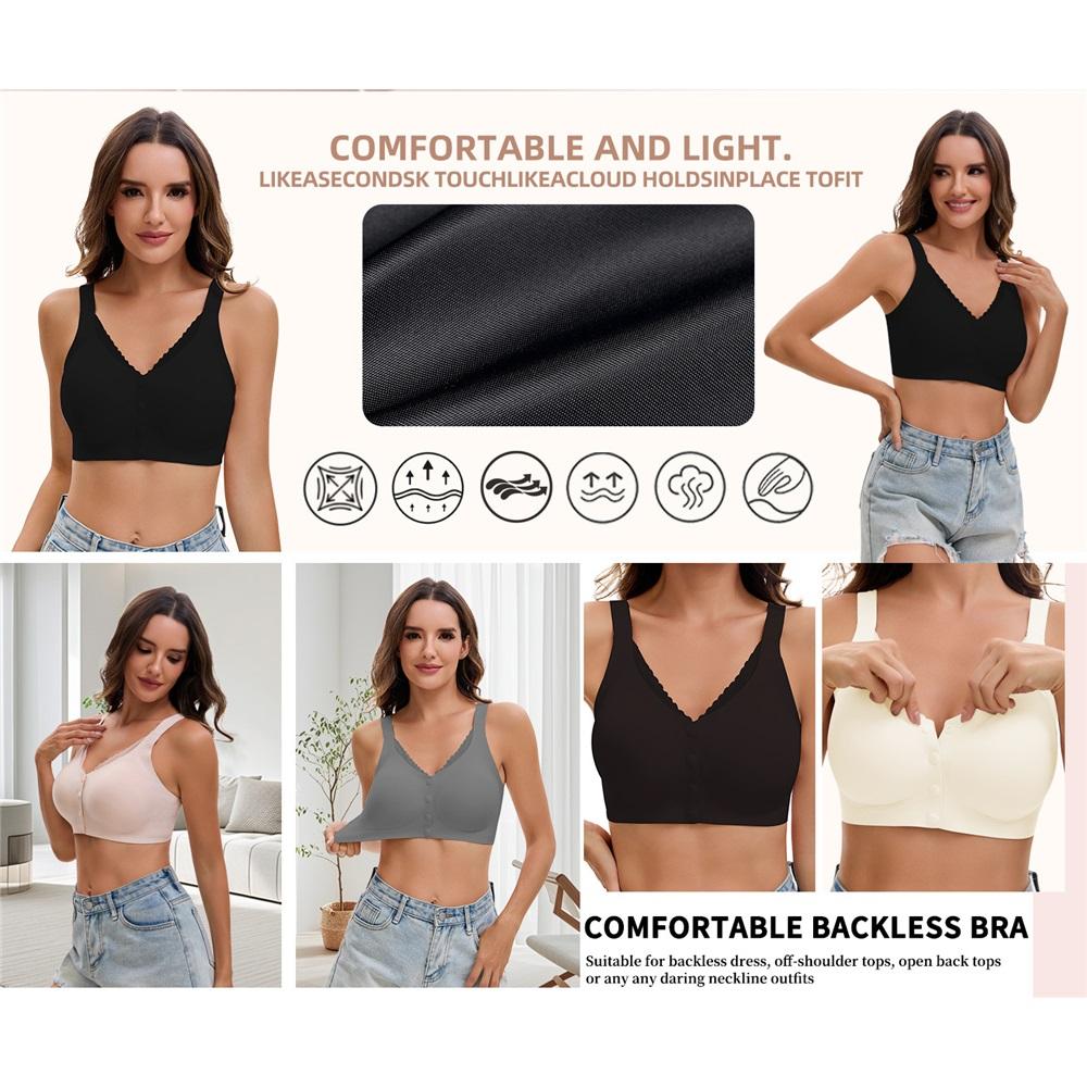 Plus Size Front Closure Wireless Bra - Seamless Thin Jelly Full Support Comfort Bra For Women