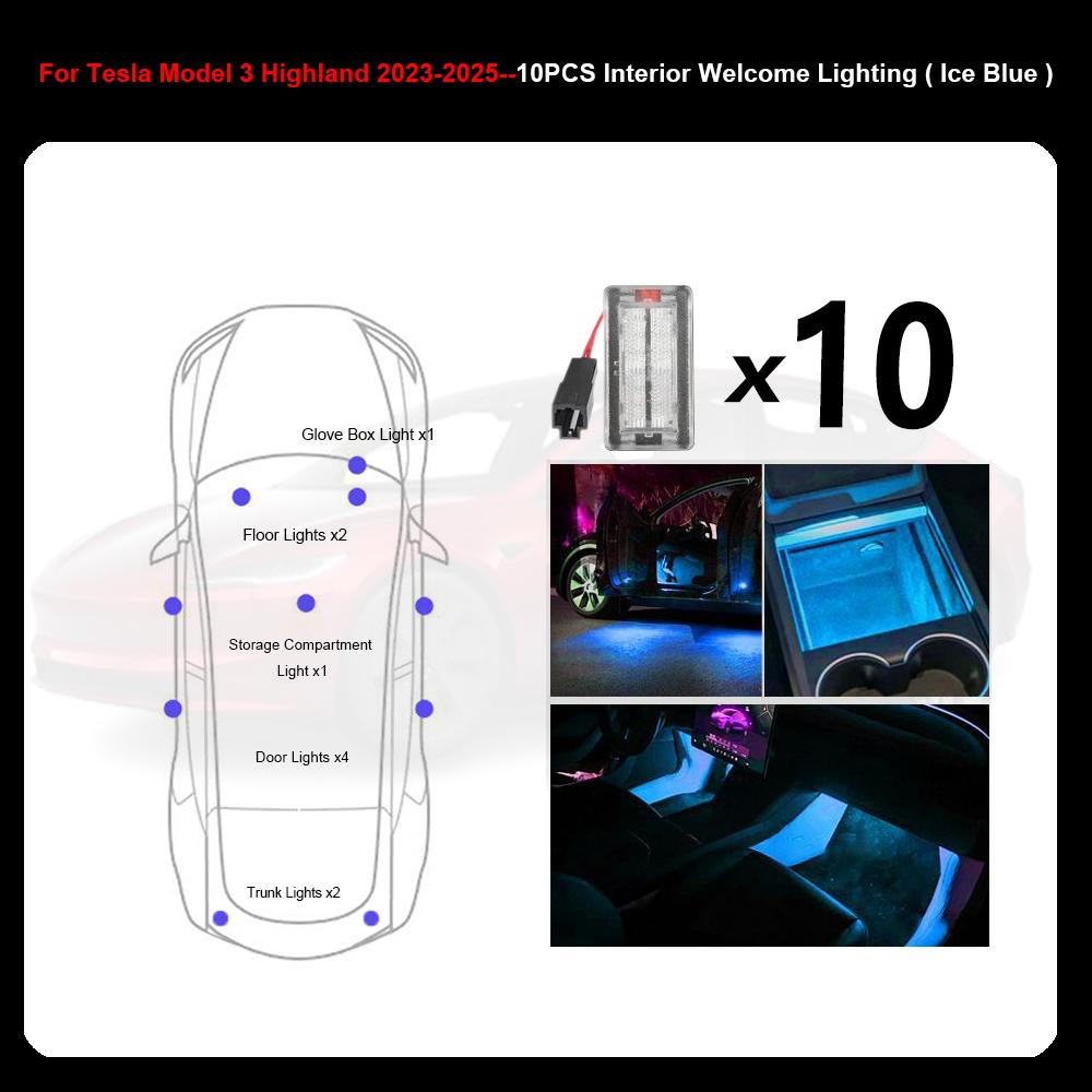 For Tesla Model Y Juniper 2025 Interior Footwell Lights Model 3 Highland Ultra-Bright Car LED Trunk Puddle Door Ambient Bulbs